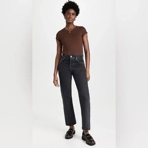 Agolde Straight Leg High-Rise Jeans in Washed Black